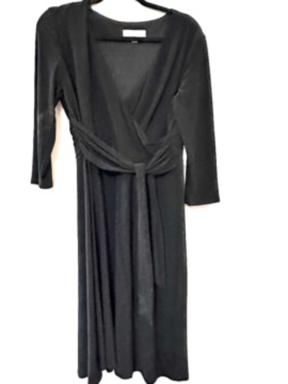 Kasper Black Belted Shirt Dress Short Sleeve Button Front Size XL Ruched Bodycon - Picture 10 of 10